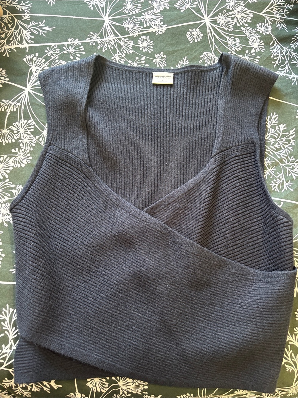 Classic Black Ribbed Wrap-Front Women's Sweater Vest